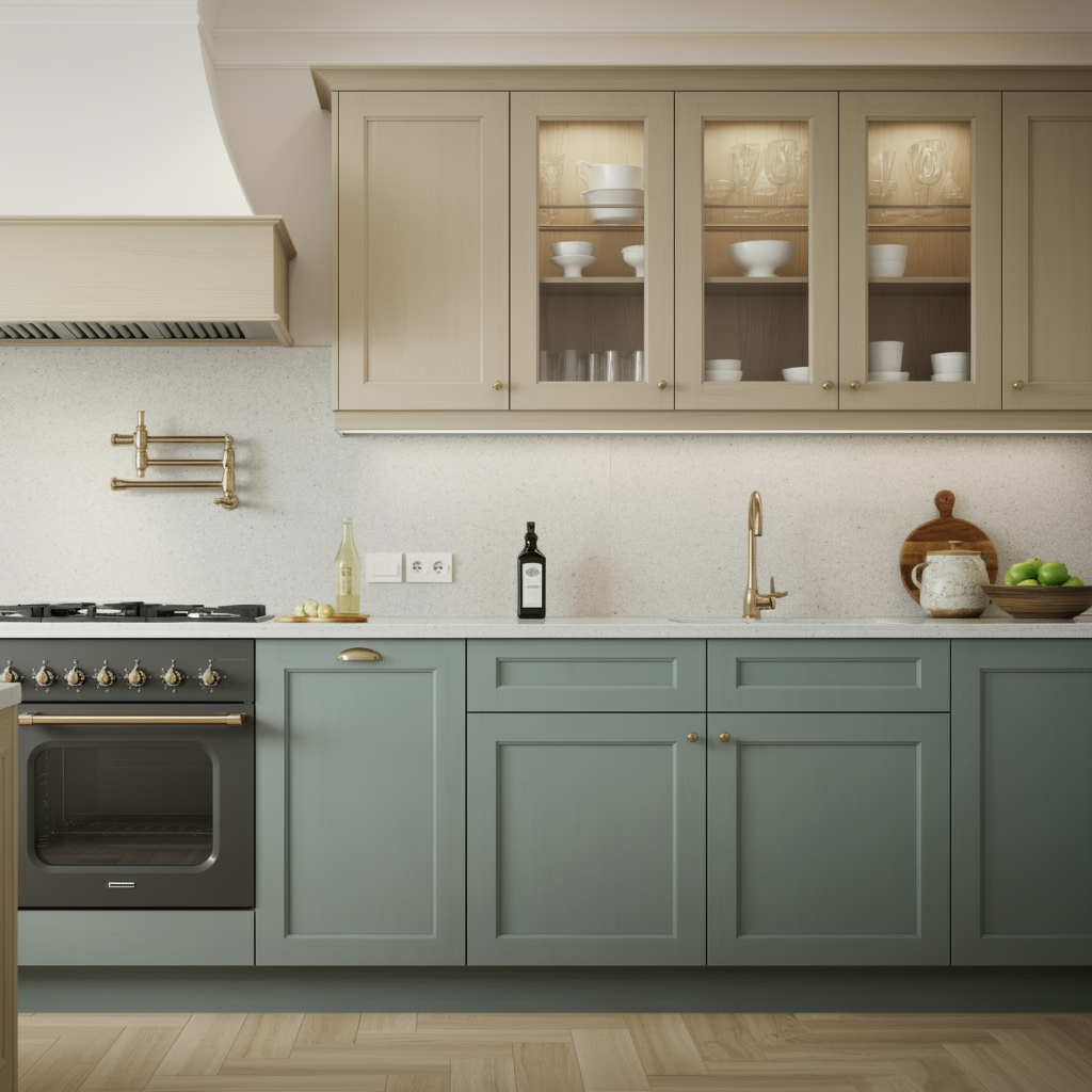 Shaker Cabinets Coastal Green and Beige color