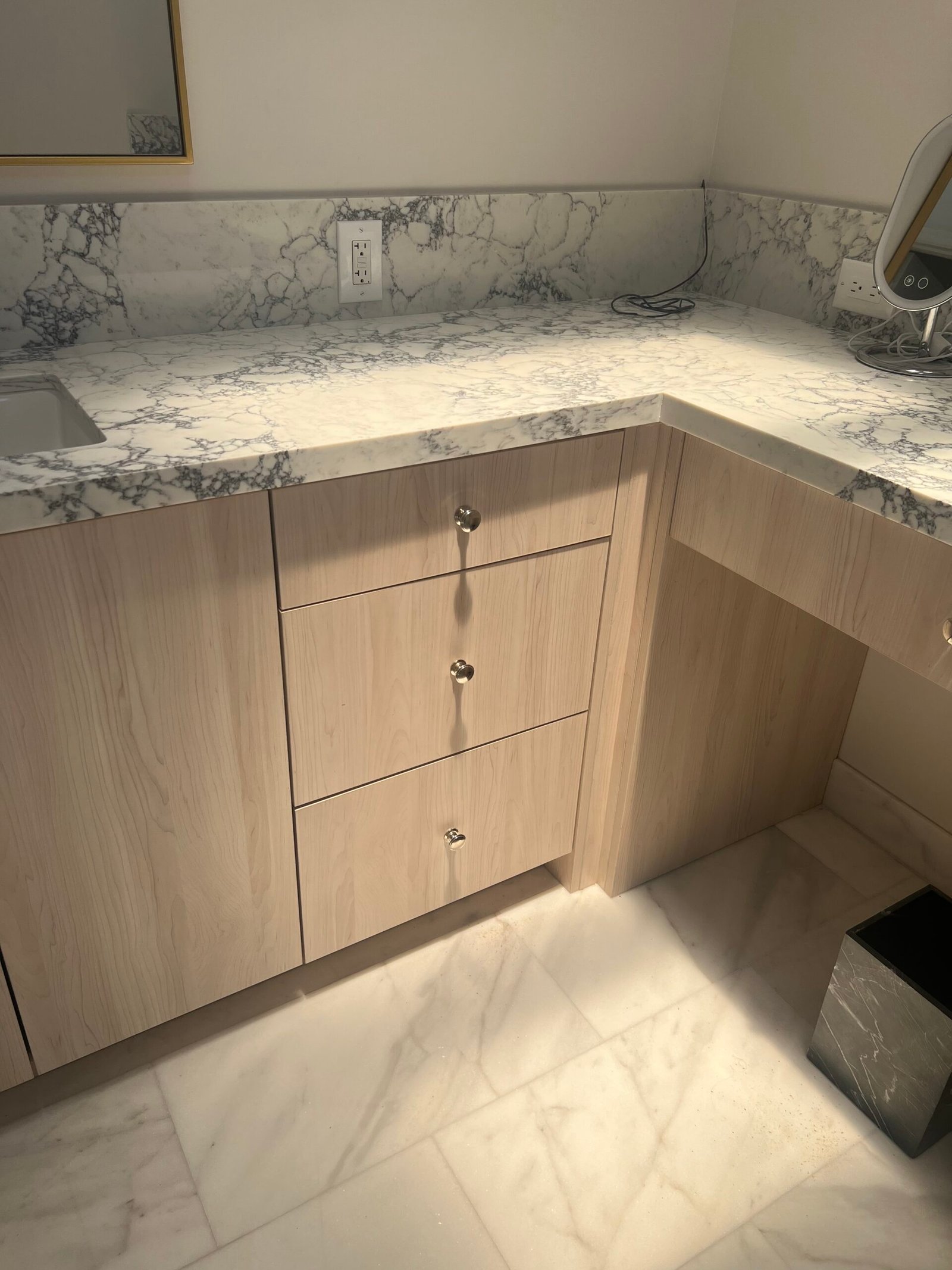 Bathroom Cabinets Champagne Hard Maple and stone counter